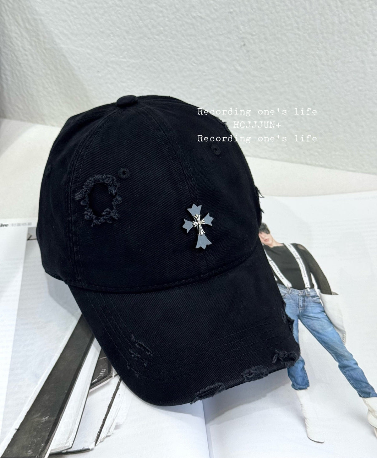 Chrome Hearts Distressed Black Baseball Cap